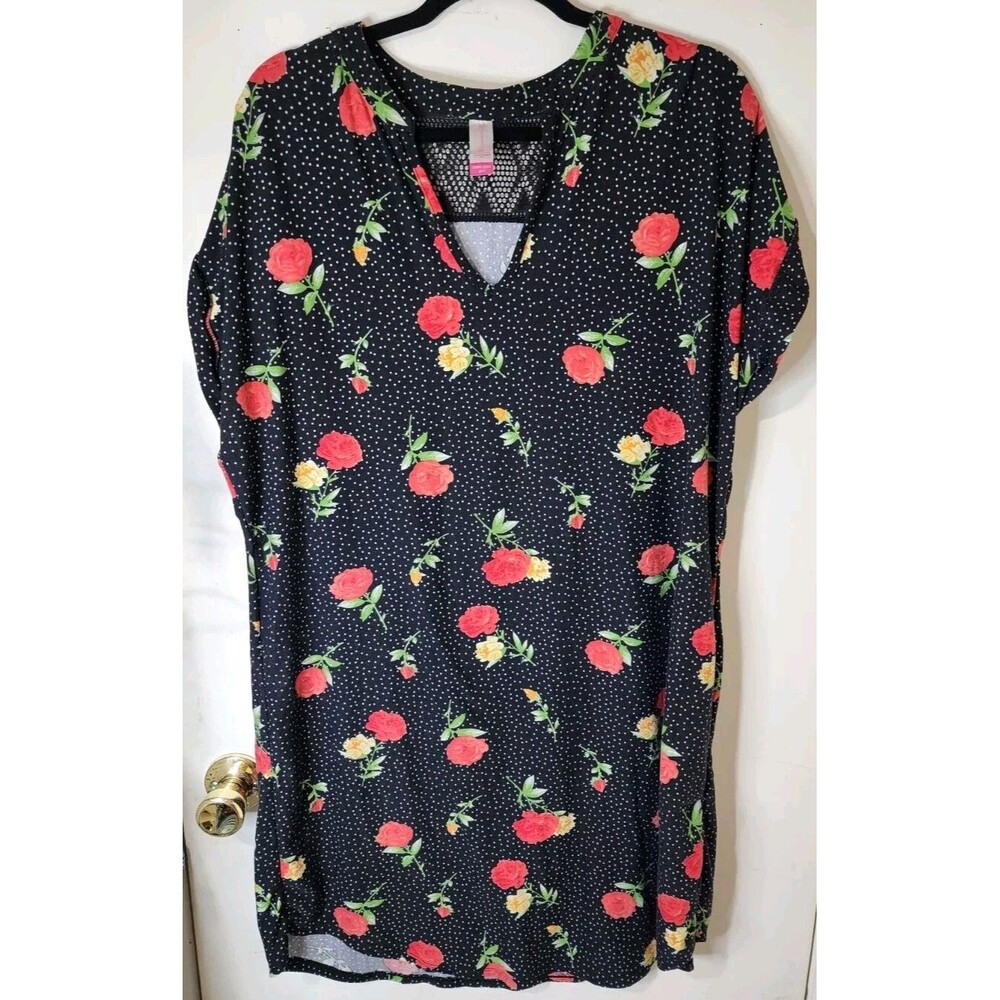 No Boundaries Long Shirt/Short Dress Plus Size XXXL Black Floral Rose Short...